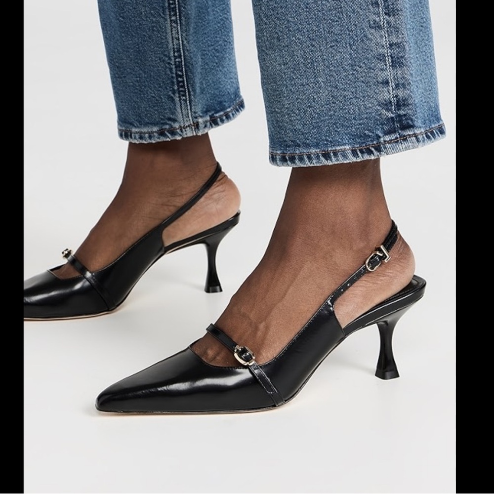 Larroude Ines Black Slingback Heels